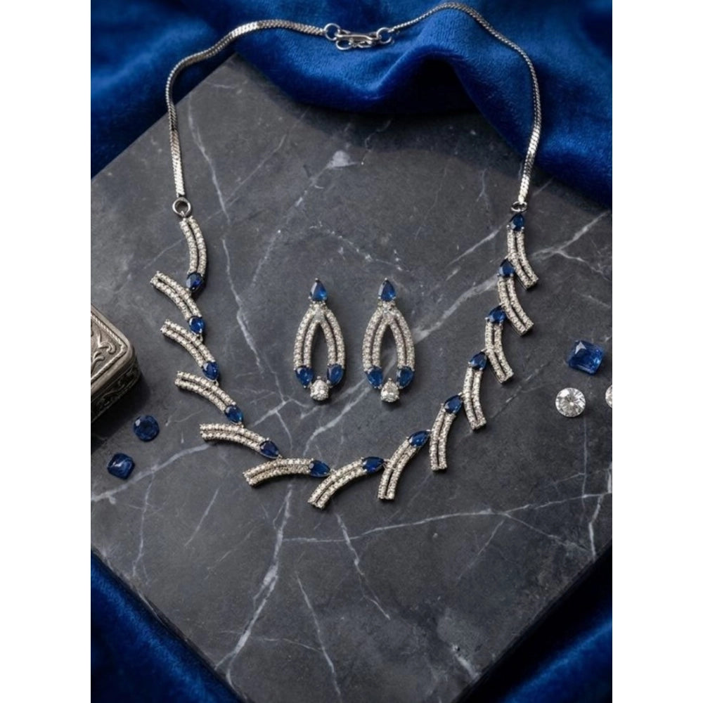 Women's Blue Brass Silver Plated Necklace Set