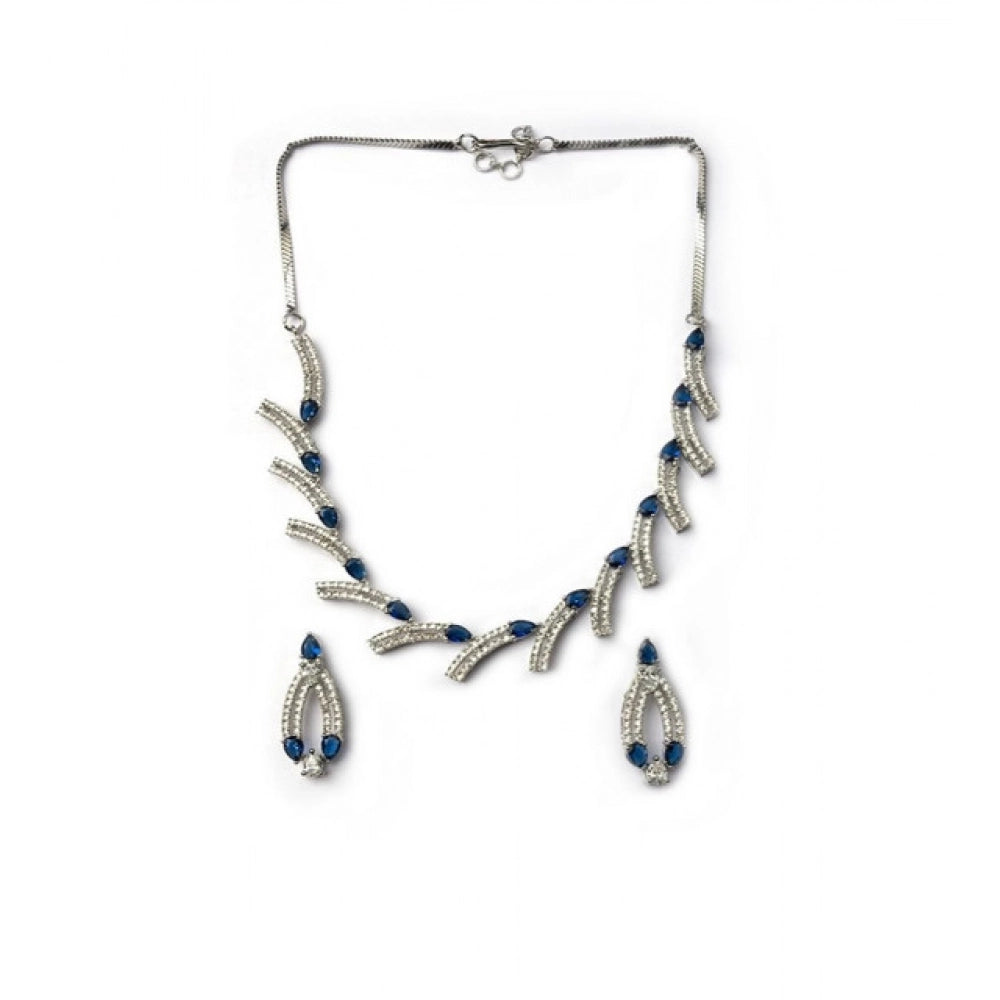 Women's Blue Brass Silver Plated Necklace Set