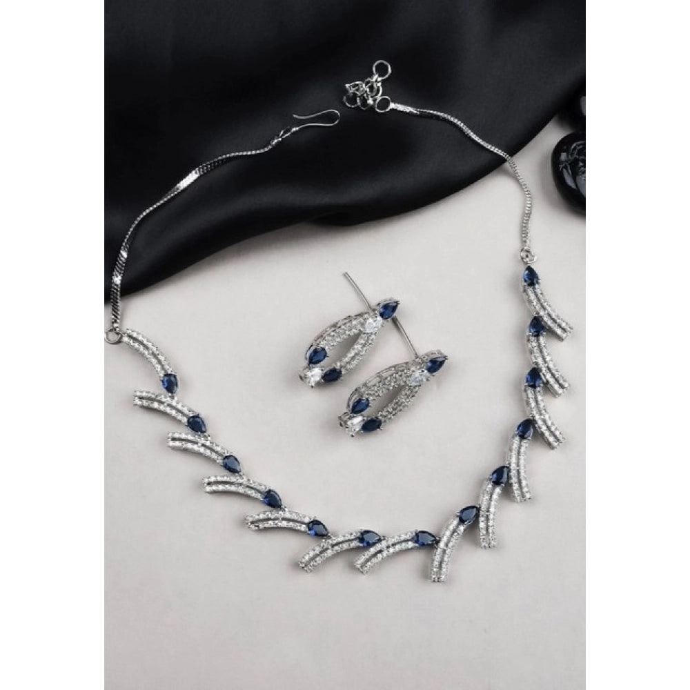 Women's Blue Brass Silver Plated Necklace Set
