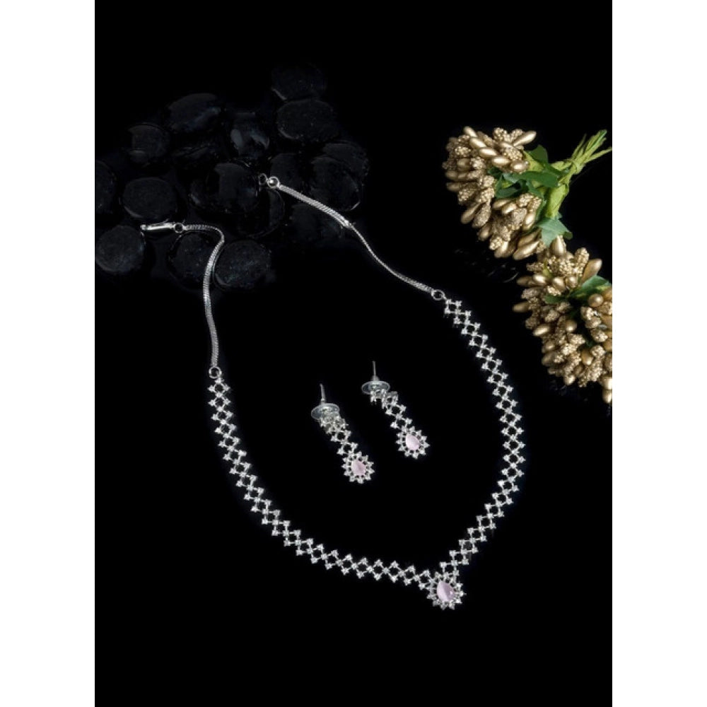 Women's Pink Brass Silver Plated Necklace Set