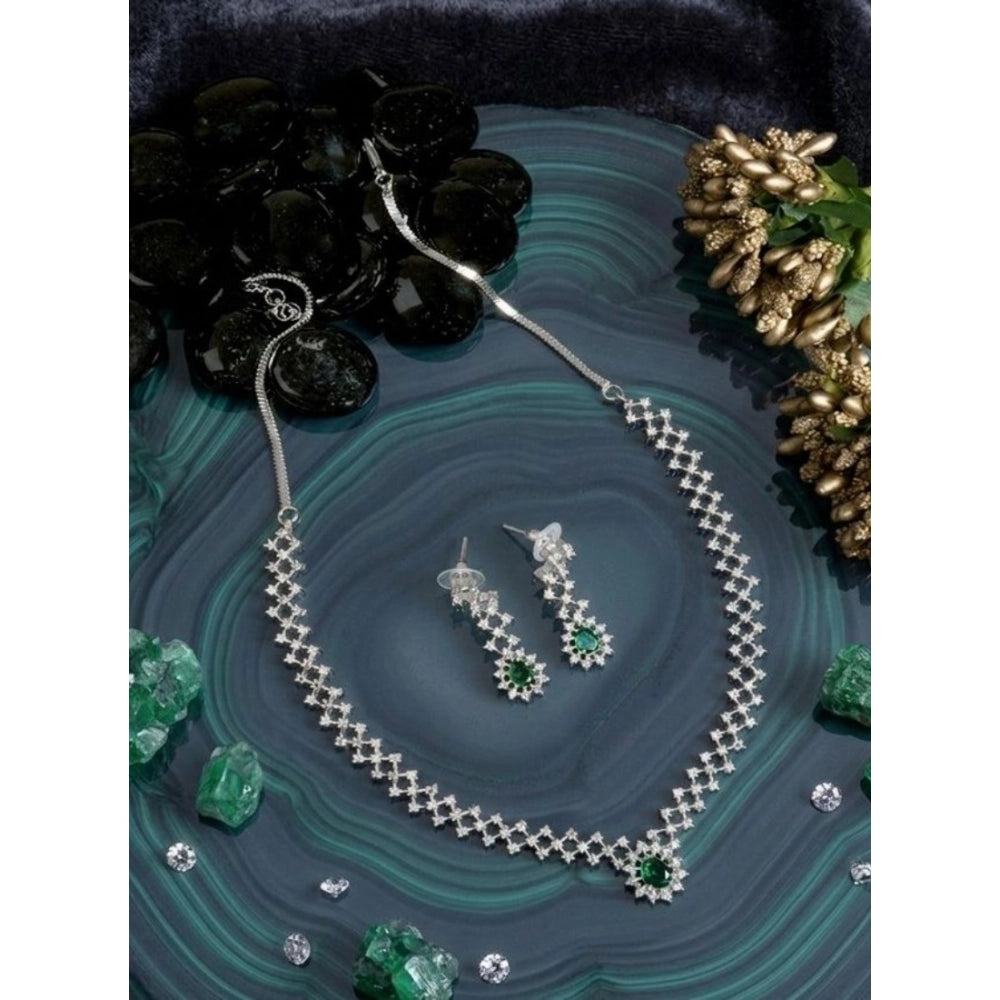Women's Green Brass Silver Plated Necklace Set