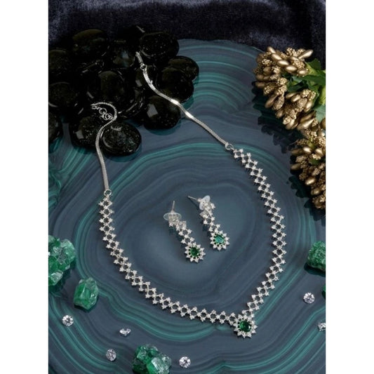 Women's Green Brass Silver Plated Necklace Set