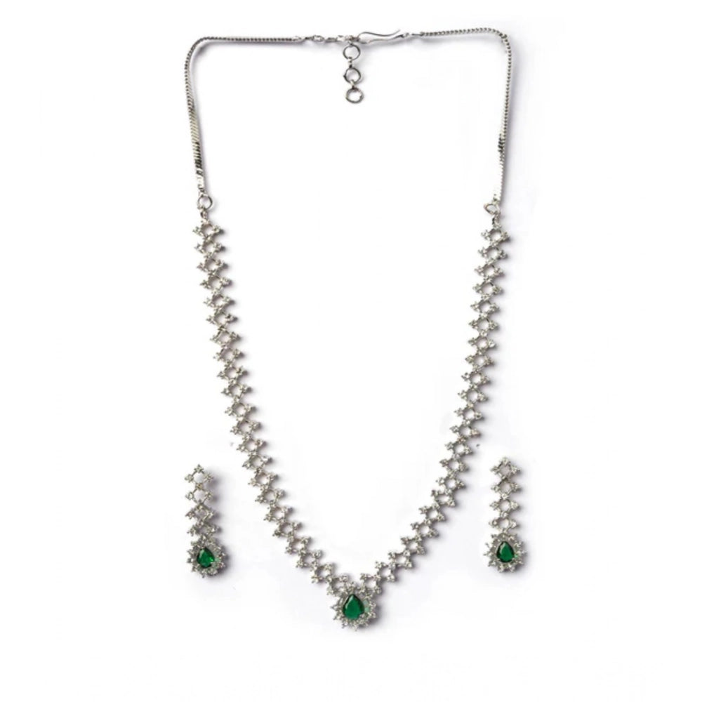 Women's Green Brass Silver Plated Necklace Set