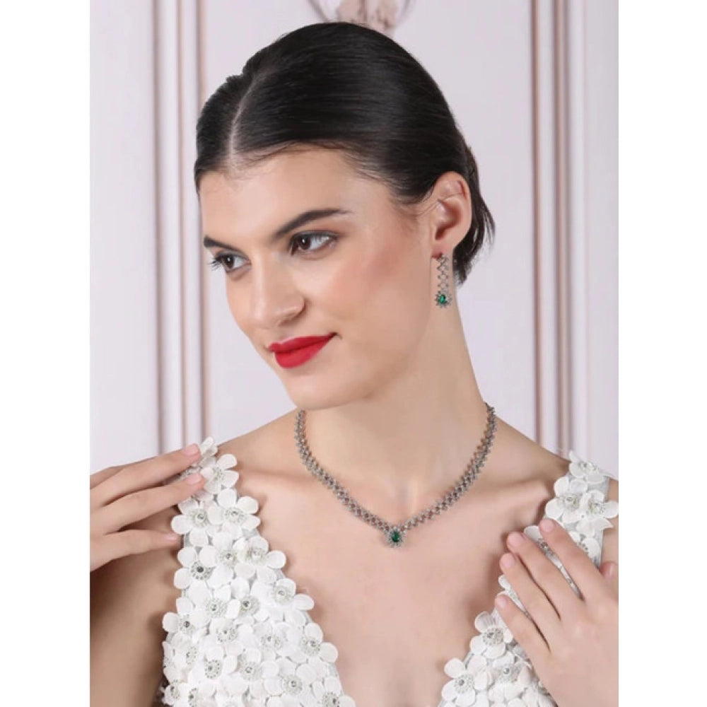 Women's Green Brass Silver Plated Necklace Set