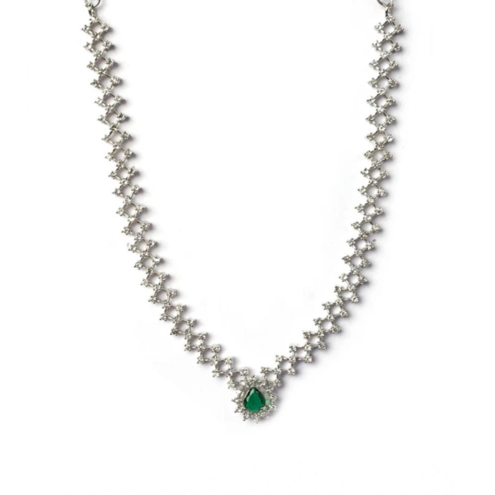 Women's Green Brass Silver Plated Necklace Set
