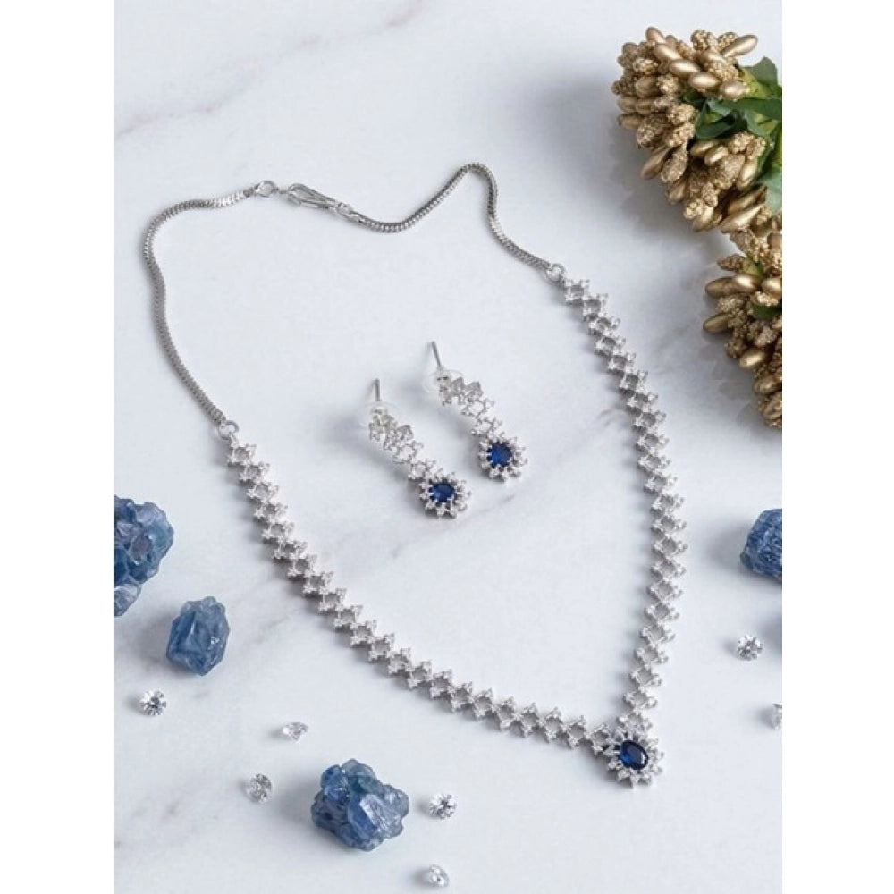 Women's Blue Brass Silver Plated Necklace Set