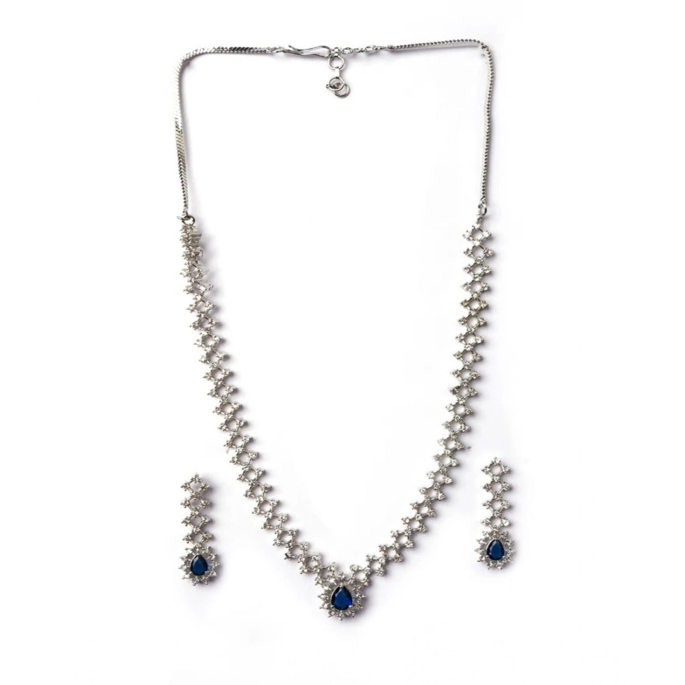 Women's Blue Brass Silver Plated Necklace Set