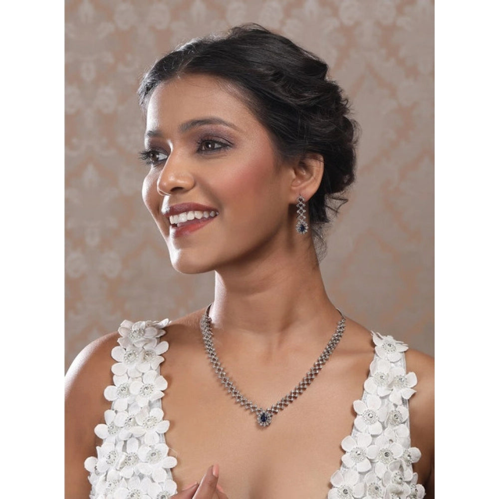 Women's Blue Brass Silver Plated Necklace Set