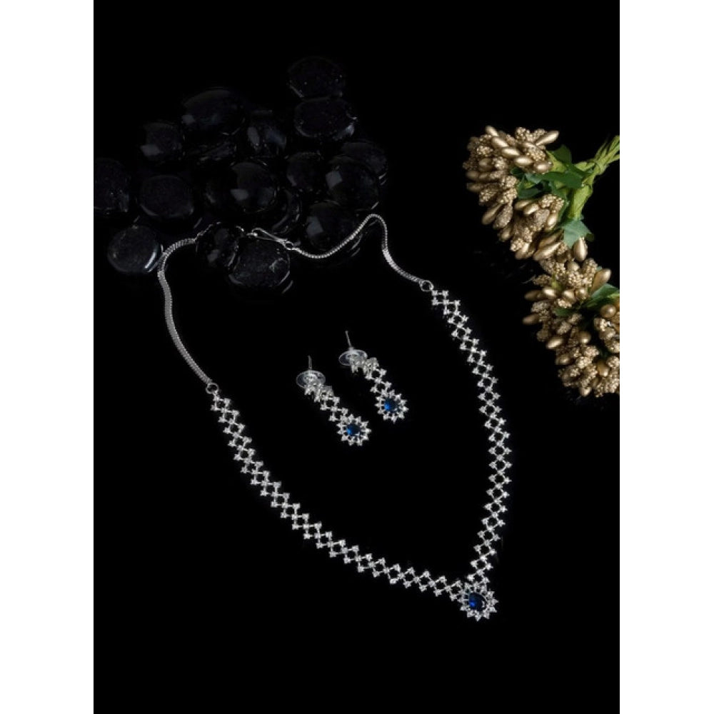 Women's Blue Brass Silver Plated Necklace Set