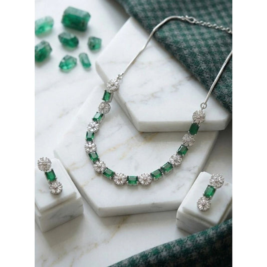 Women's Green Brass Silver Plated Necklace Set