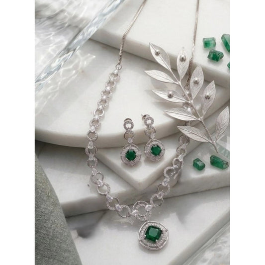 Women's Green Brass Silver Plated Necklace Set