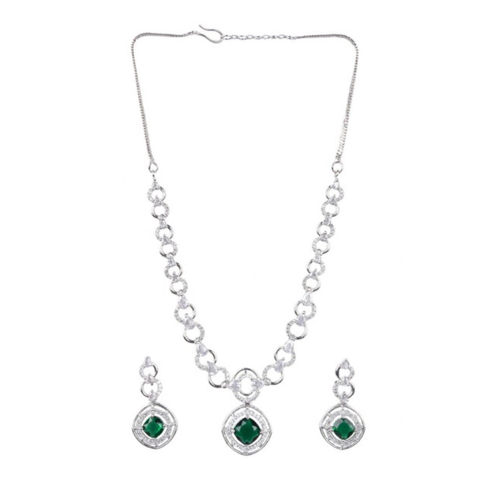 Women's Green Brass Silver Plated Necklace Set