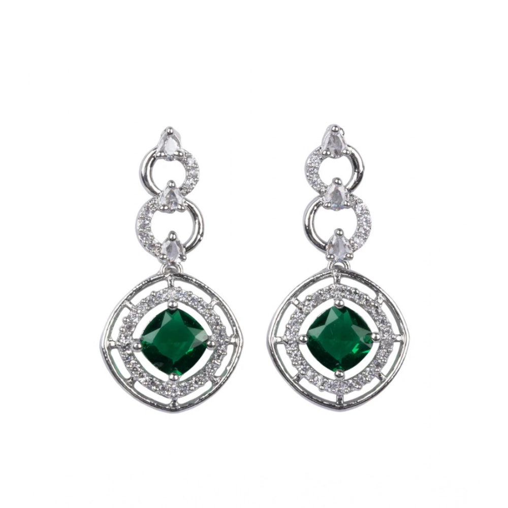 Women's Green Brass Silver Plated Necklace Set