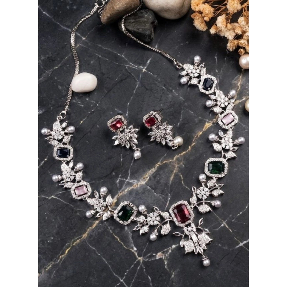 Women's Multicolor Brass Silver Plated Necklace Set