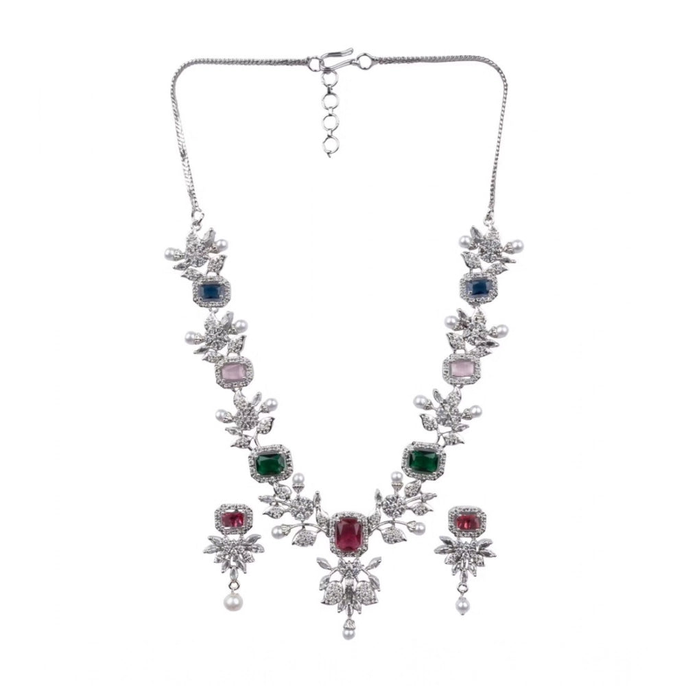 Women's Multicolor Brass Silver Plated Necklace Set