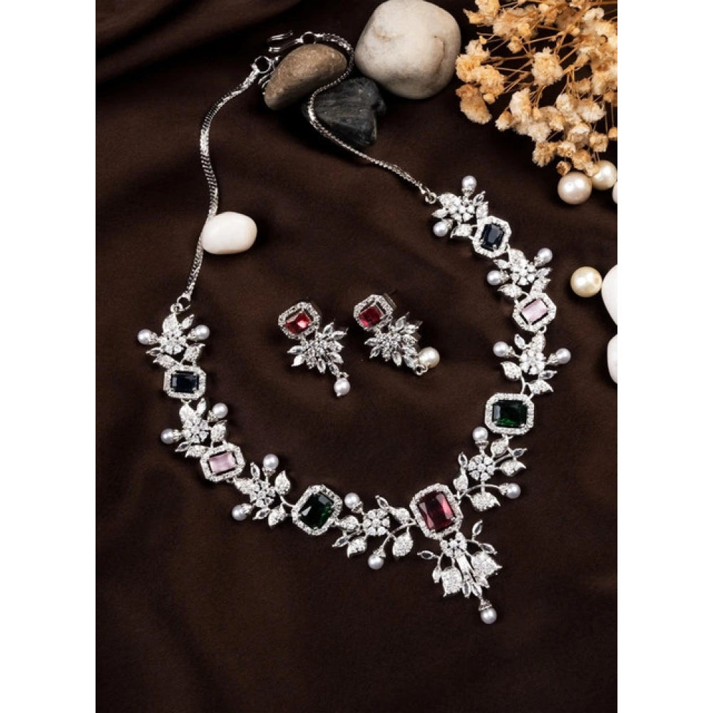 Women's Multicolor Brass Silver Plated Necklace Set