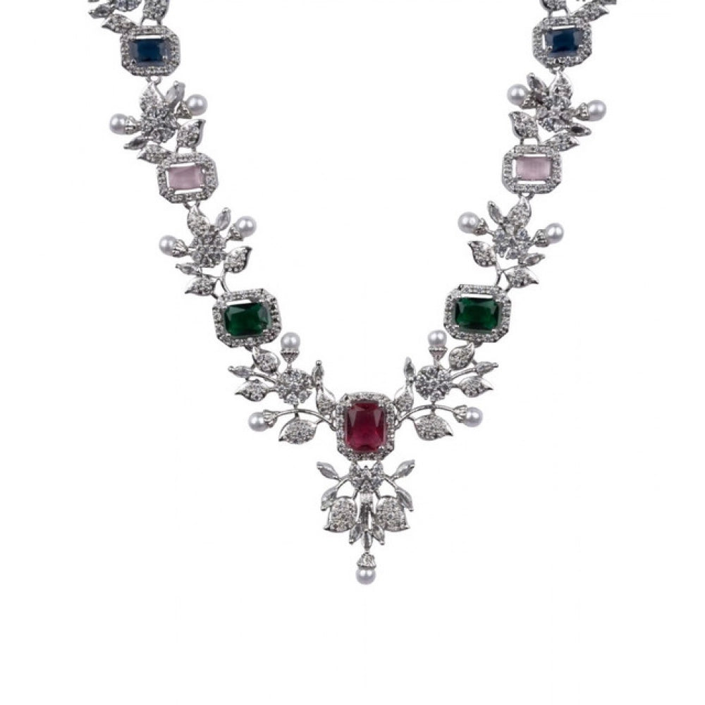 Women's Multicolor Brass Silver Plated Necklace Set