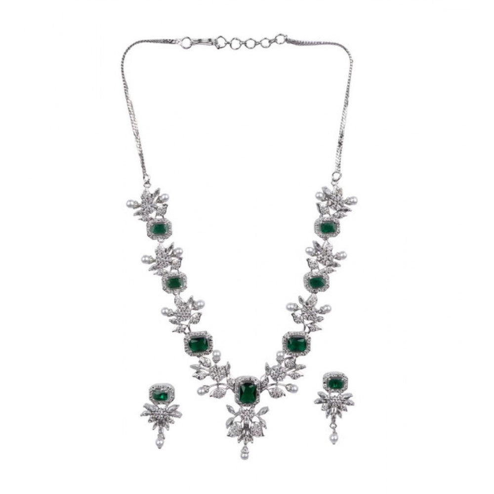 Women's Green Brass Silver Plated Necklace Set