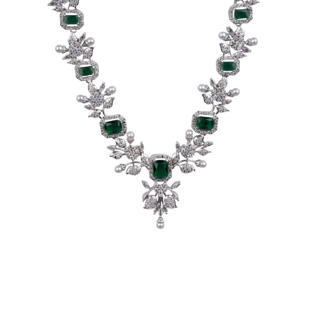 Women's Green Brass Silver Plated Necklace Set
