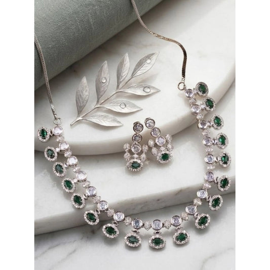 Women's Green Brass Silver Plated Necklace Set