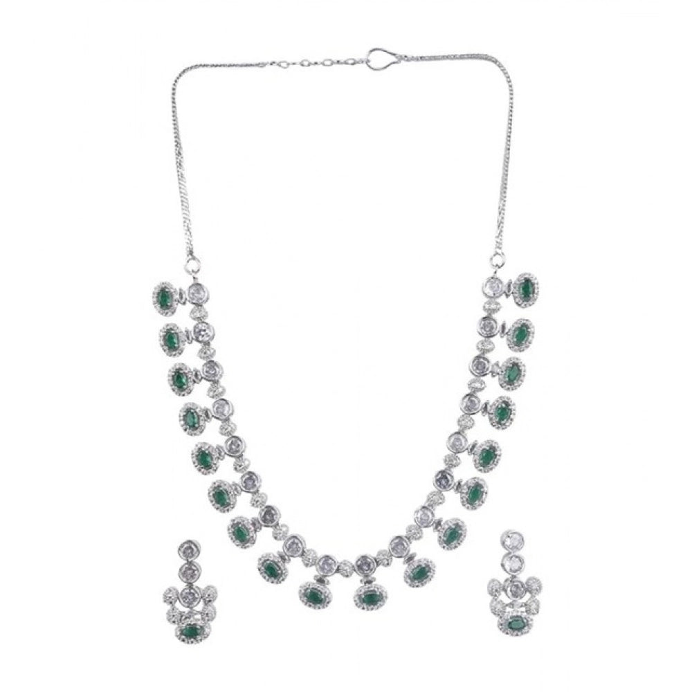 Women's Green Brass Silver Plated Necklace Set