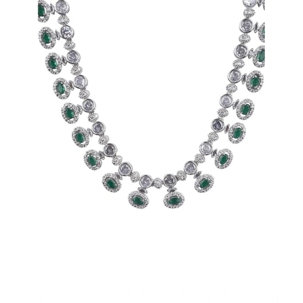 Women's Green Brass Silver Plated Necklace Set