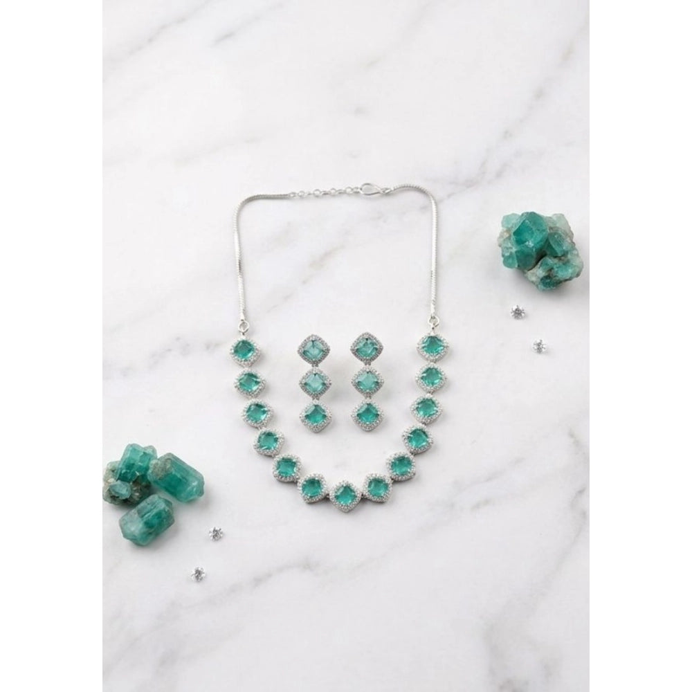 Women's Green Brass Silver Plated Necklace Set