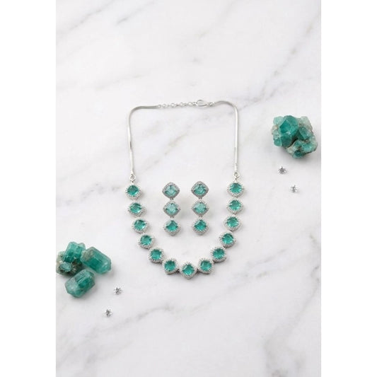 Women's Green Brass Silver Plated Necklace Set