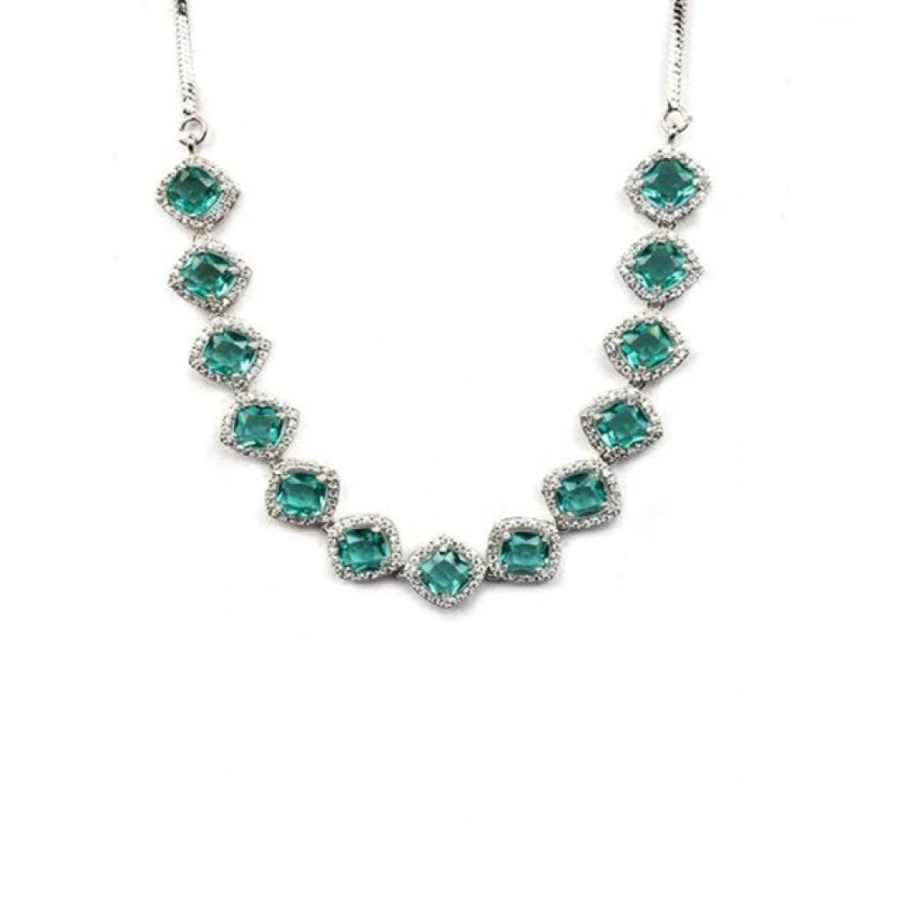 Women's Green Brass Silver Plated Necklace Set