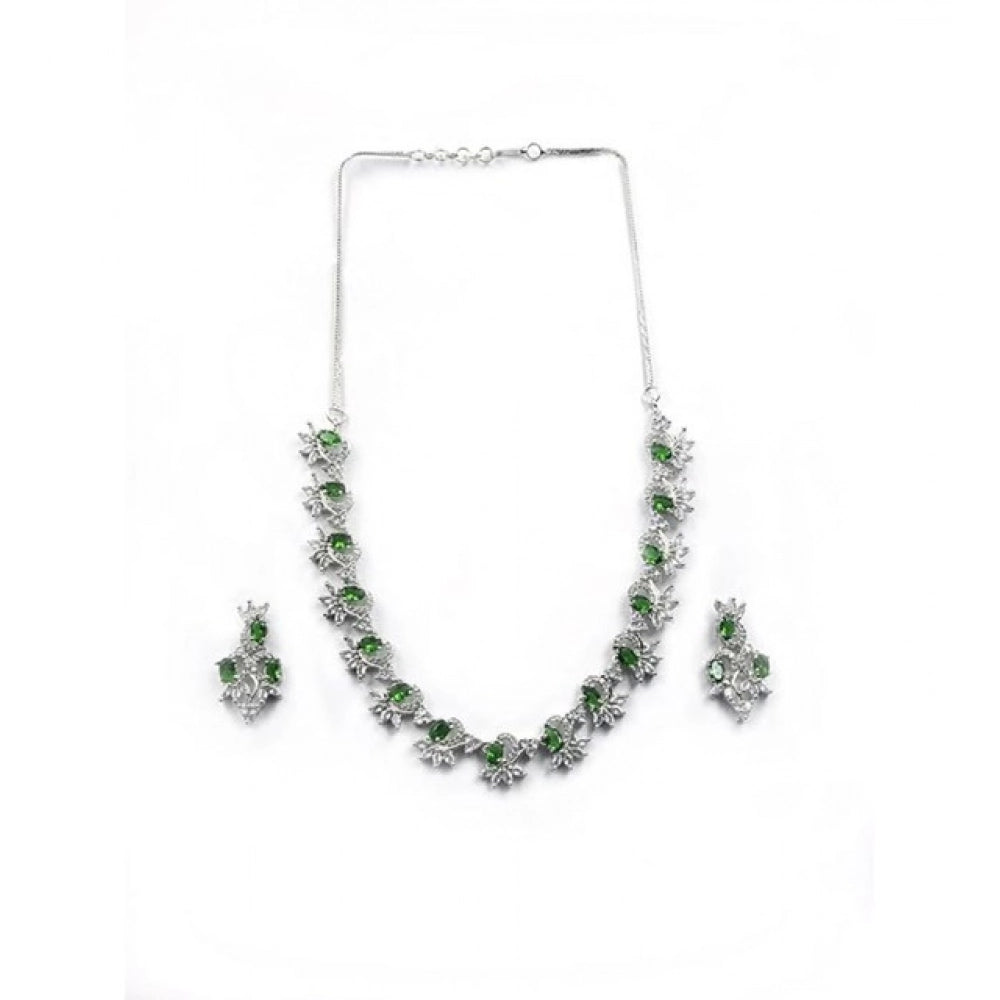 Women's Green Brass Silver Plated Necklace Set