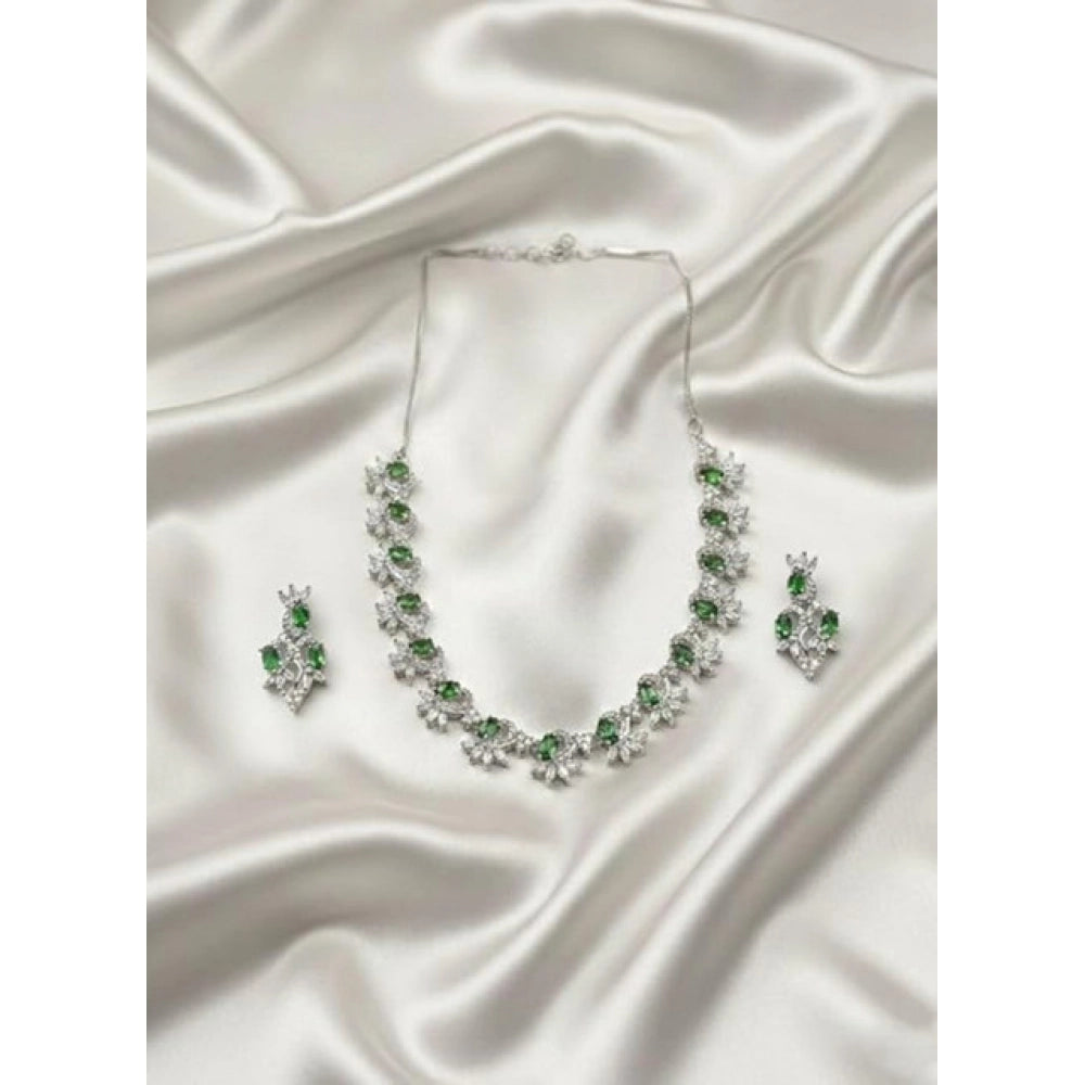 Women's Green Brass Silver Plated Necklace Set