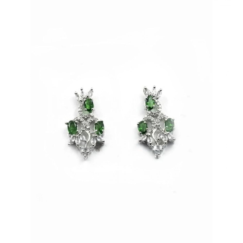 Women's Green Brass Silver Plated Necklace Set