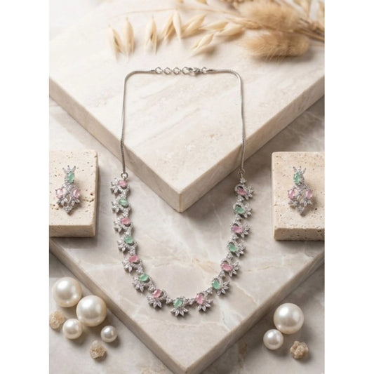 Women's Multicolor Brass Silver Plated Necklace Set