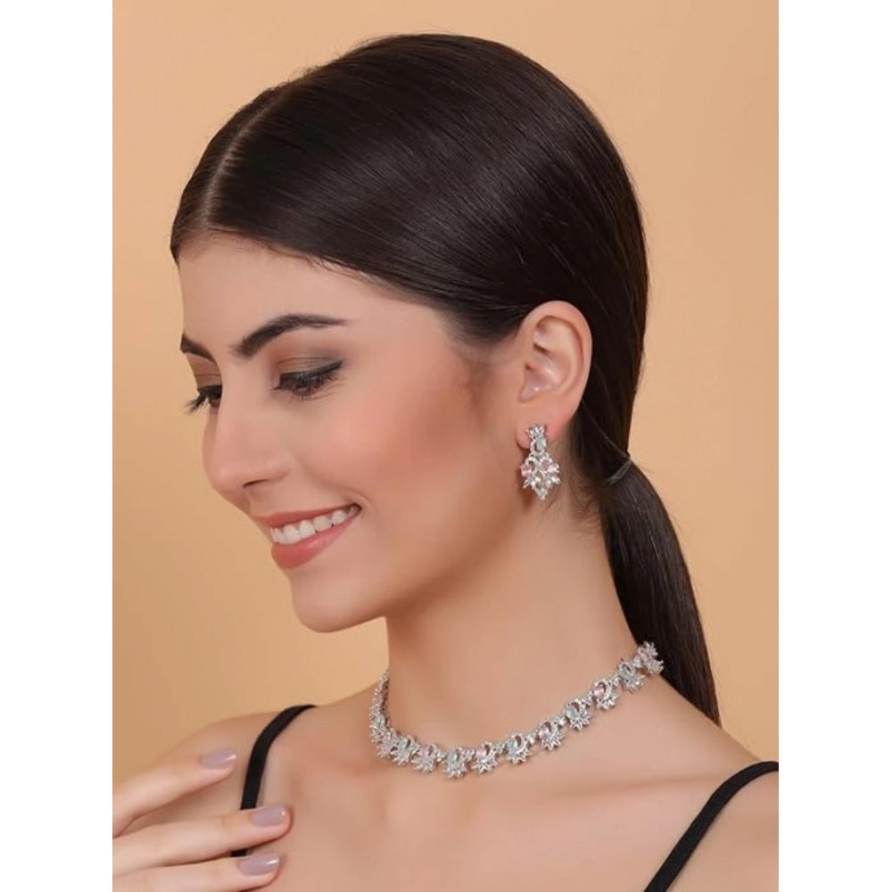 Women's Multicolor Brass Silver Plated Necklace Set
