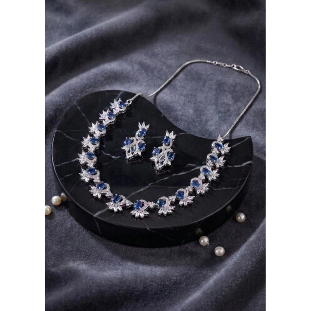 Women's Blue Brass Silver Plated Necklace Set
