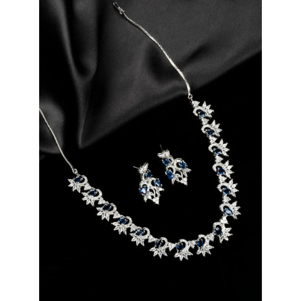 Women's Blue Brass Silver Plated Necklace Set