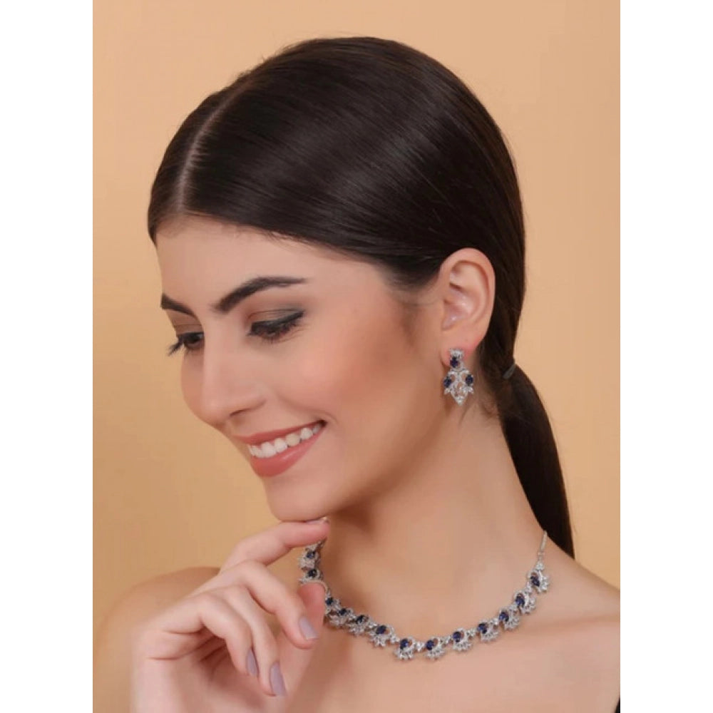 Women's Blue Brass Silver Plated Necklace Set