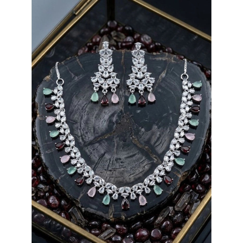Women's Multicolor Brass Silver Plated Necklace Set