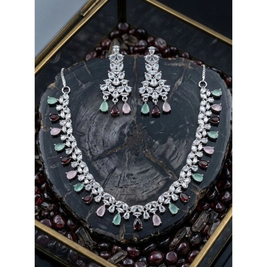 Women's Multicolor Brass Silver Plated Necklace Set