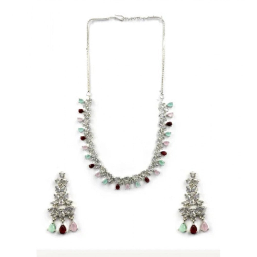 Women's Multicolor Brass Silver Plated Necklace Set