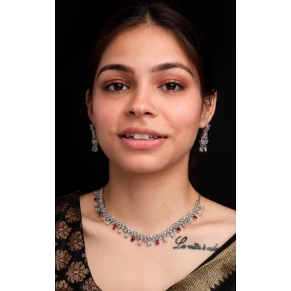Women's Multicolor Brass Silver Plated Necklace Set