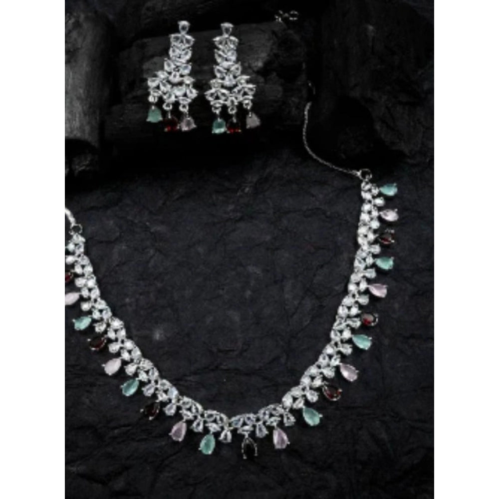 Women's Multicolor Brass Silver Plated Necklace Set