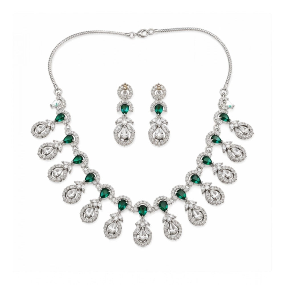 Women's Green Brass Silver Plated Necklace Set