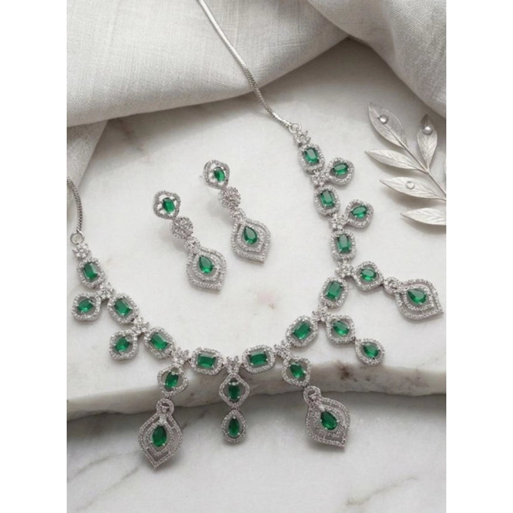 Women's Green Brass Silver Plated Necklace Set