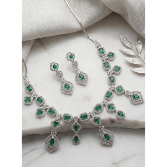 Women's Green Brass Silver Plated Necklace Set