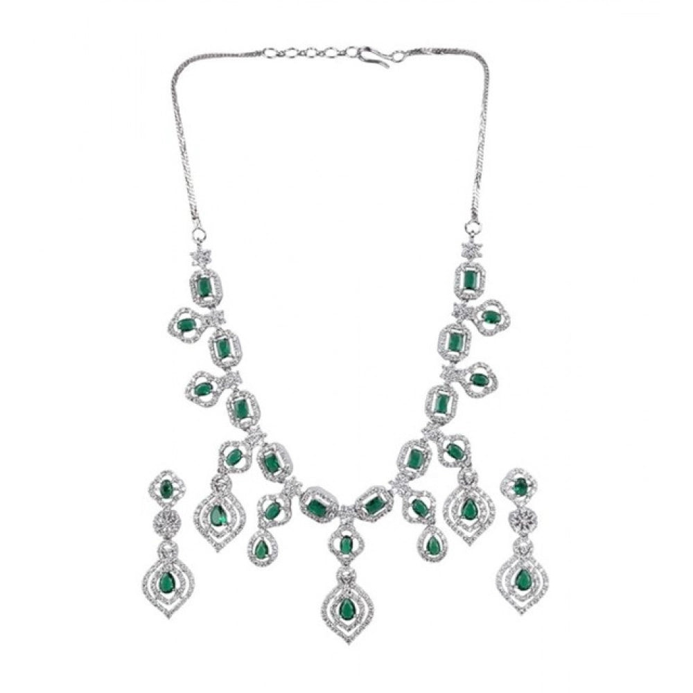 Women's Green Brass Silver Plated Necklace Set