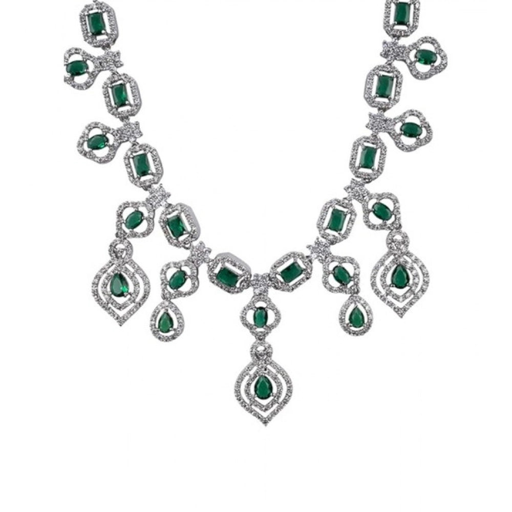 Women's Green Brass Silver Plated Necklace Set