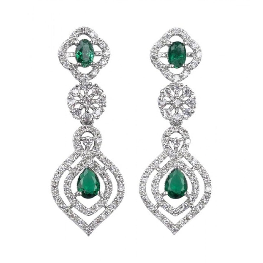 Women's Green Brass Silver Plated Necklace Set