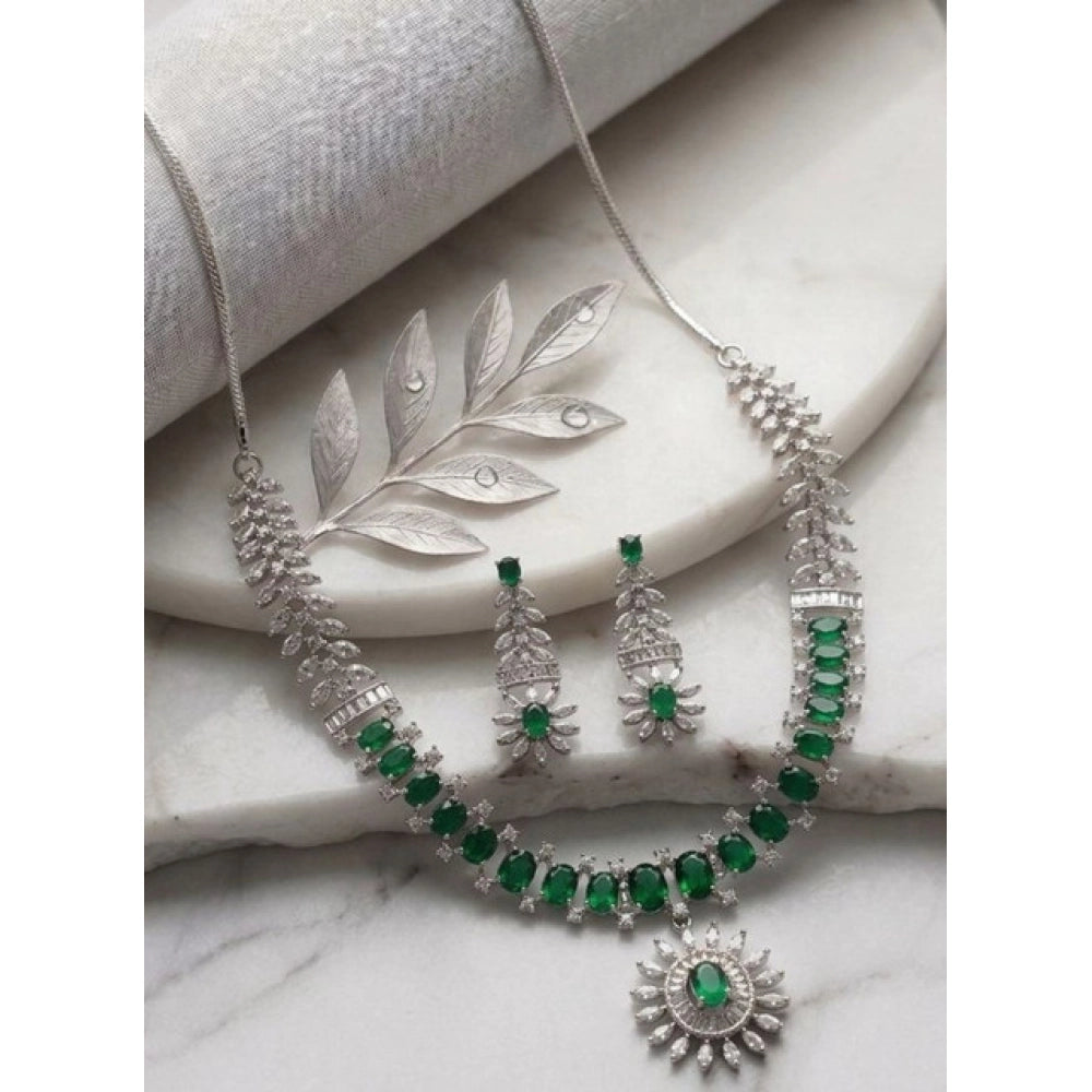 Women's Green Brass Silver Plated Necklace Seta