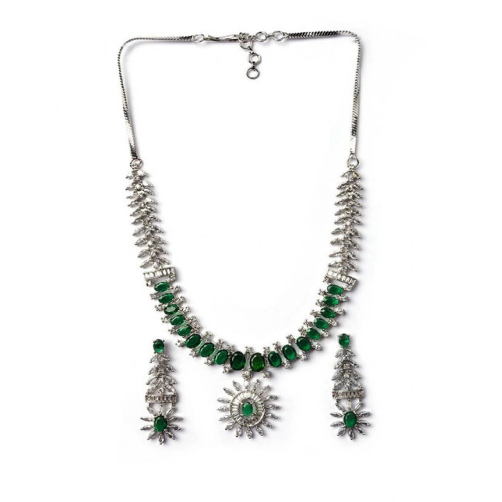 Women's Green Brass Silver Plated Necklace Seta